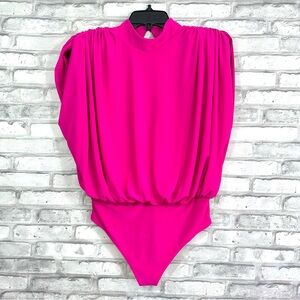 Express Women’s Pink Draped Mock Neck Open Back Thong Bodysuit